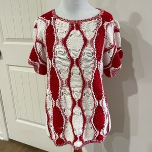 Vintage hot jazz byChristina hand knit Red and White Short Sleeve sweater